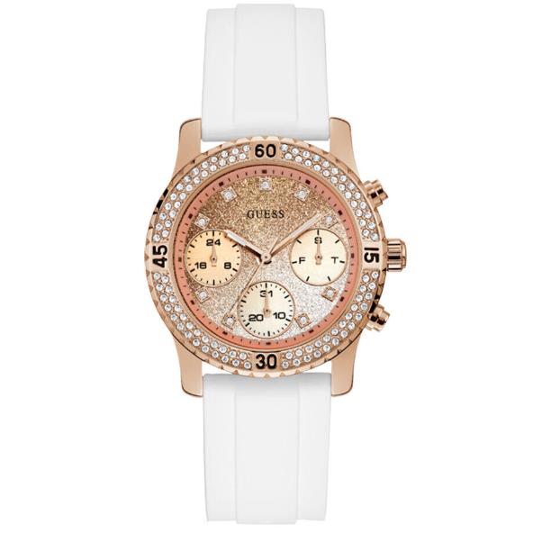 Guess Women`s U1098L5 `casual` Crystal White Silicone Watch