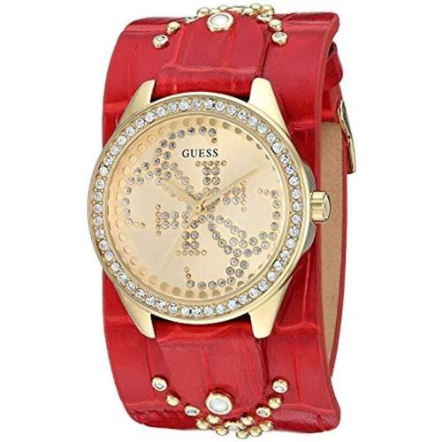 Guess Red Analog Japanese Quartz Watch with Leather Calfskin Strap U1140l2 - Red