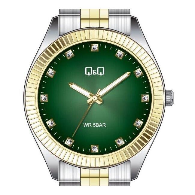Citizen Q Q Men`s Two-tone Green Dial Dazzling Crystals Watch Q54A-517PY