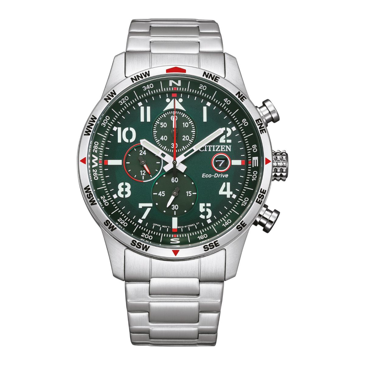 Citizen Men`s Aviator Chronograph Green Dial Watch - CA0791-81X
