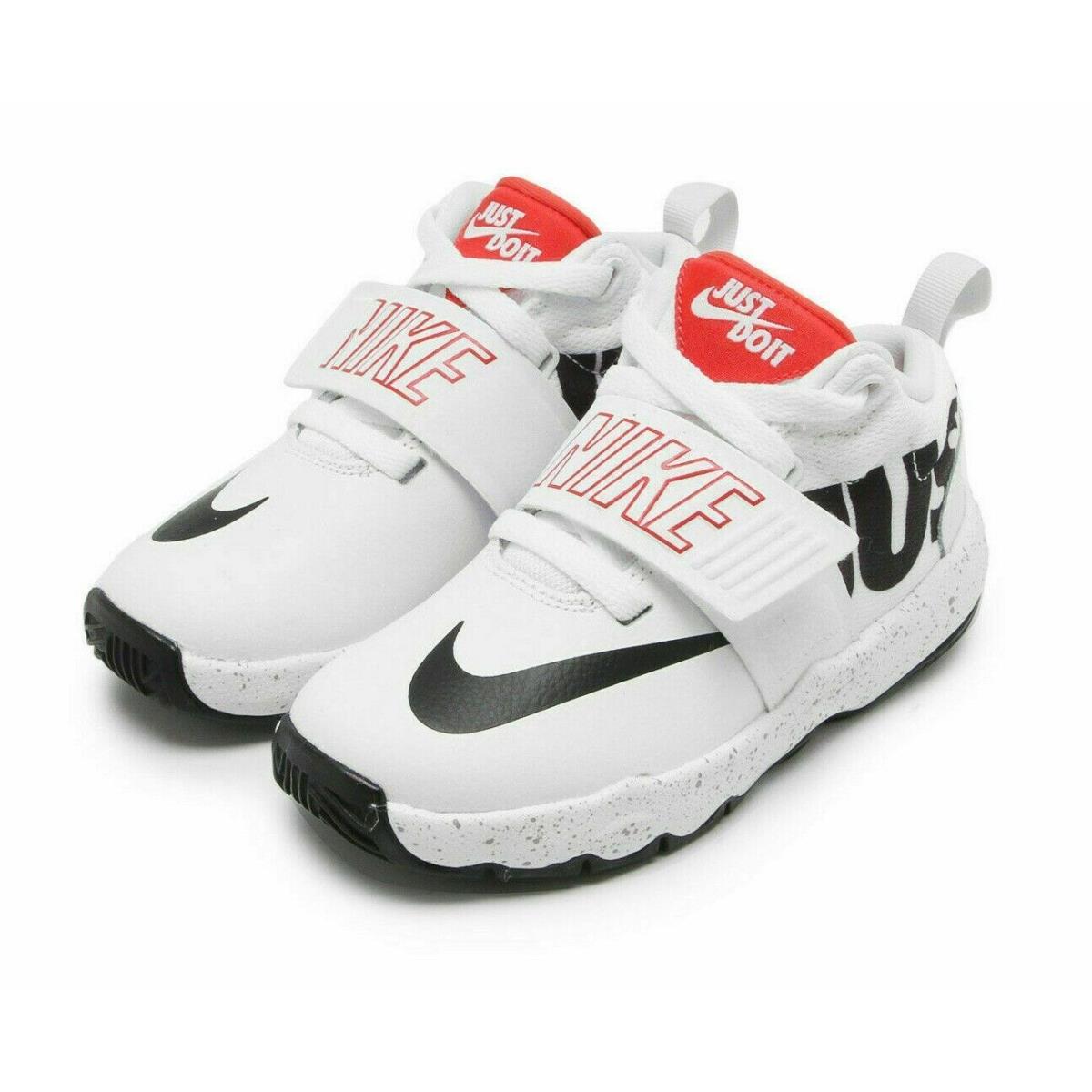 Nike Kid`s Team Hustle D 8 Jdi PS White/black-light Crimson Sneaker Shoes 509 - White / Black-Light Crimson