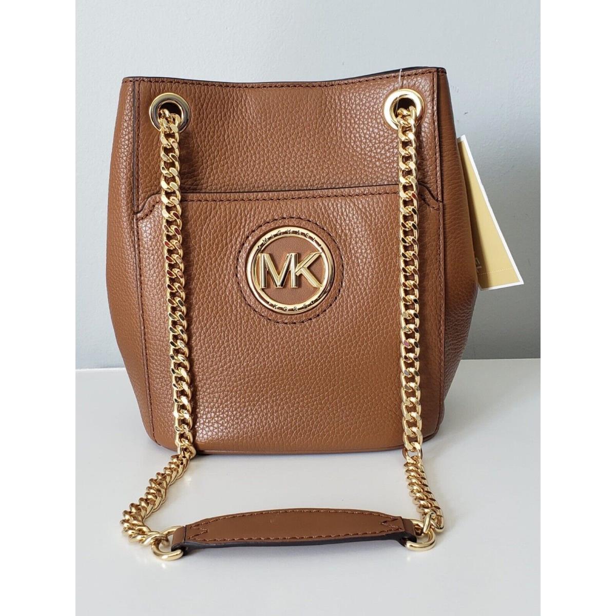 Michael Kors Samira Brown Tan Shoulder Chain Bucket Bag Purse