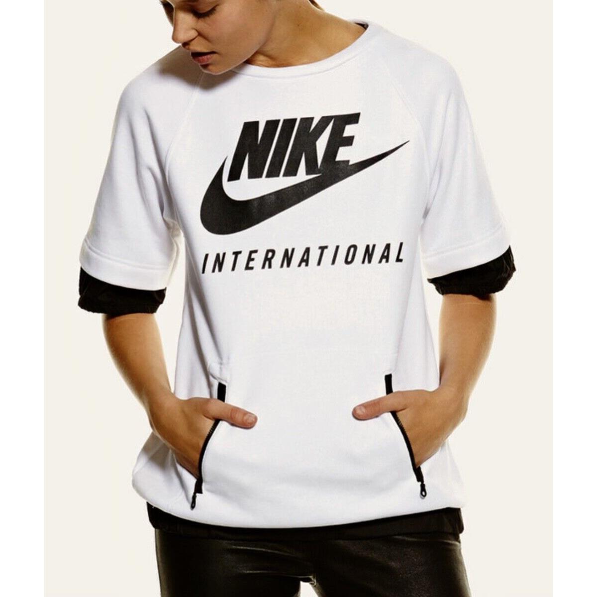 Nike International Short Sleeve White Black Sweatshirt Top Womens Sz XS