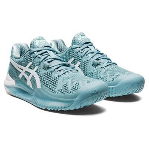 Asics Women`s Gel-resolution 8 Tennis Shoes Smoke Blue and White