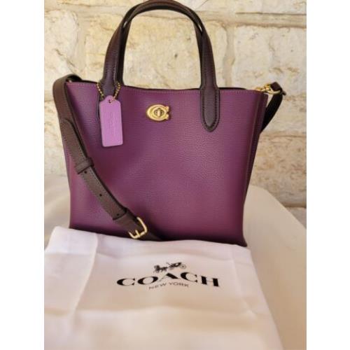 Coach Willow Tote 24 Crossbody/handbag Leather Deep Berry or Purse + Wallet Set Purse, Dustbag Dark berry multi, NEW Purple colors