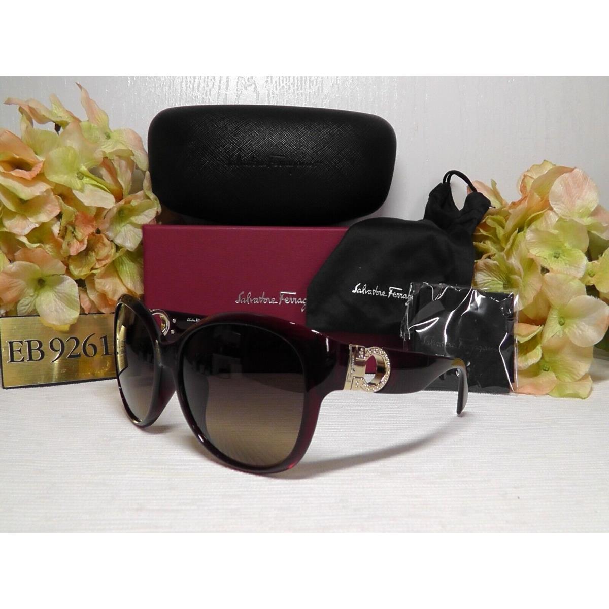 Salvatore Ferragamo SF851SRK Round Burgundy/crystals/goldtone Frame Sunglases