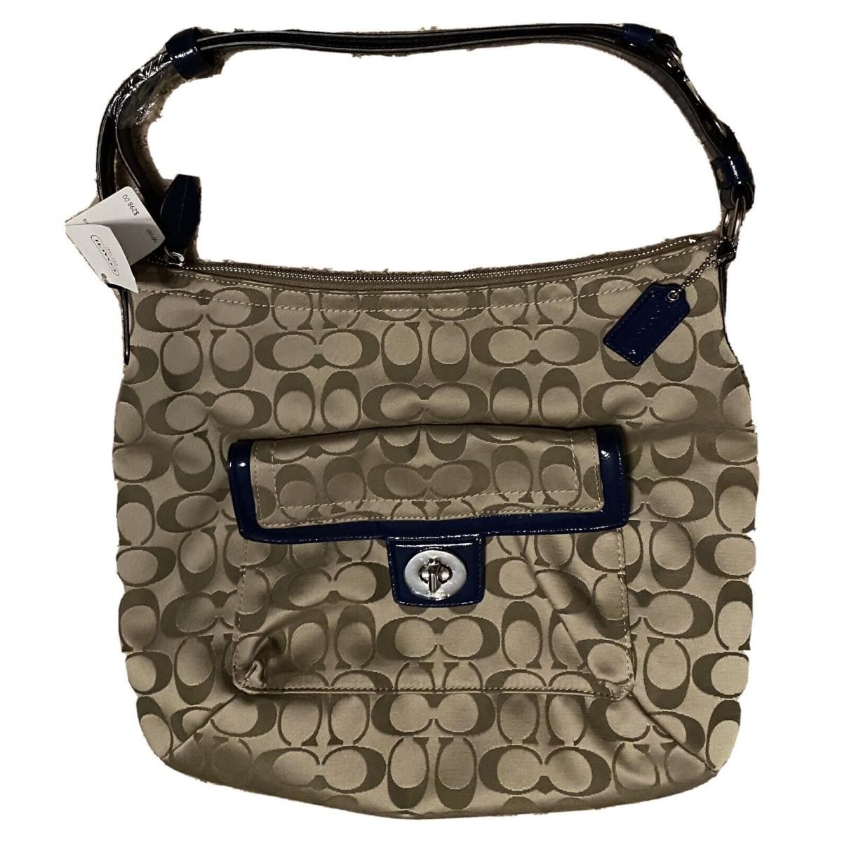 Coach Penelope Signature Sateen Convertible Shoulder Khaki/blue F19232