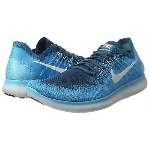 Nike Mens Free RN Flyknit 2017 Low Top Lace Up Trail Running Blue Size 7.5