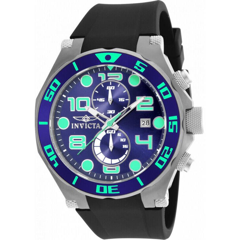 Invicta Men`s 50mm Pro Diver Blue Chronograph Black Polyurethane Watch 17813