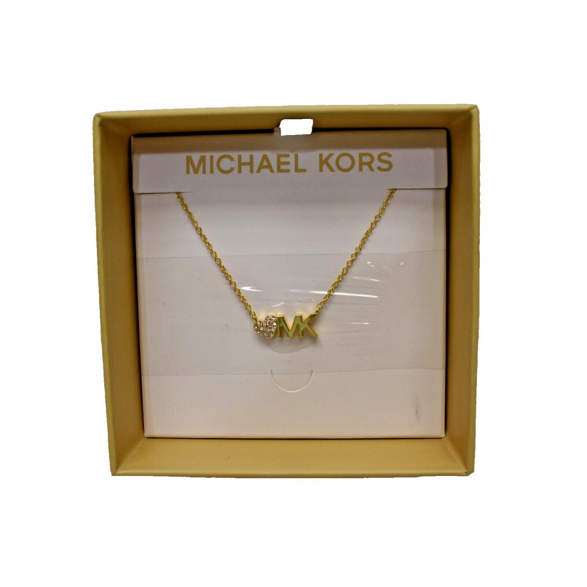 Michael Kors Pave Heart MK Logo Necklace Pendant Goldtone MKJX7977710