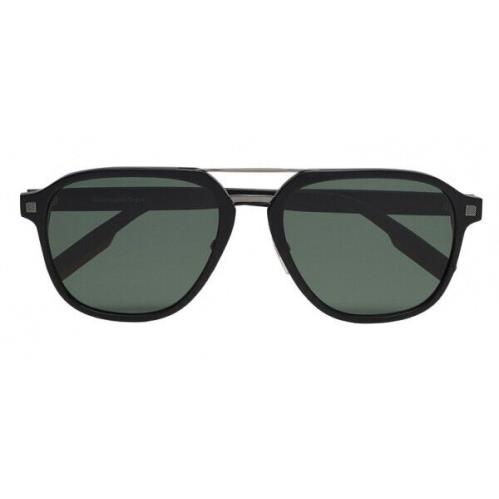Ermenegildo Zegna EZ 0159 D 01R Shiny Black Sunglasses Green Polarized Lens