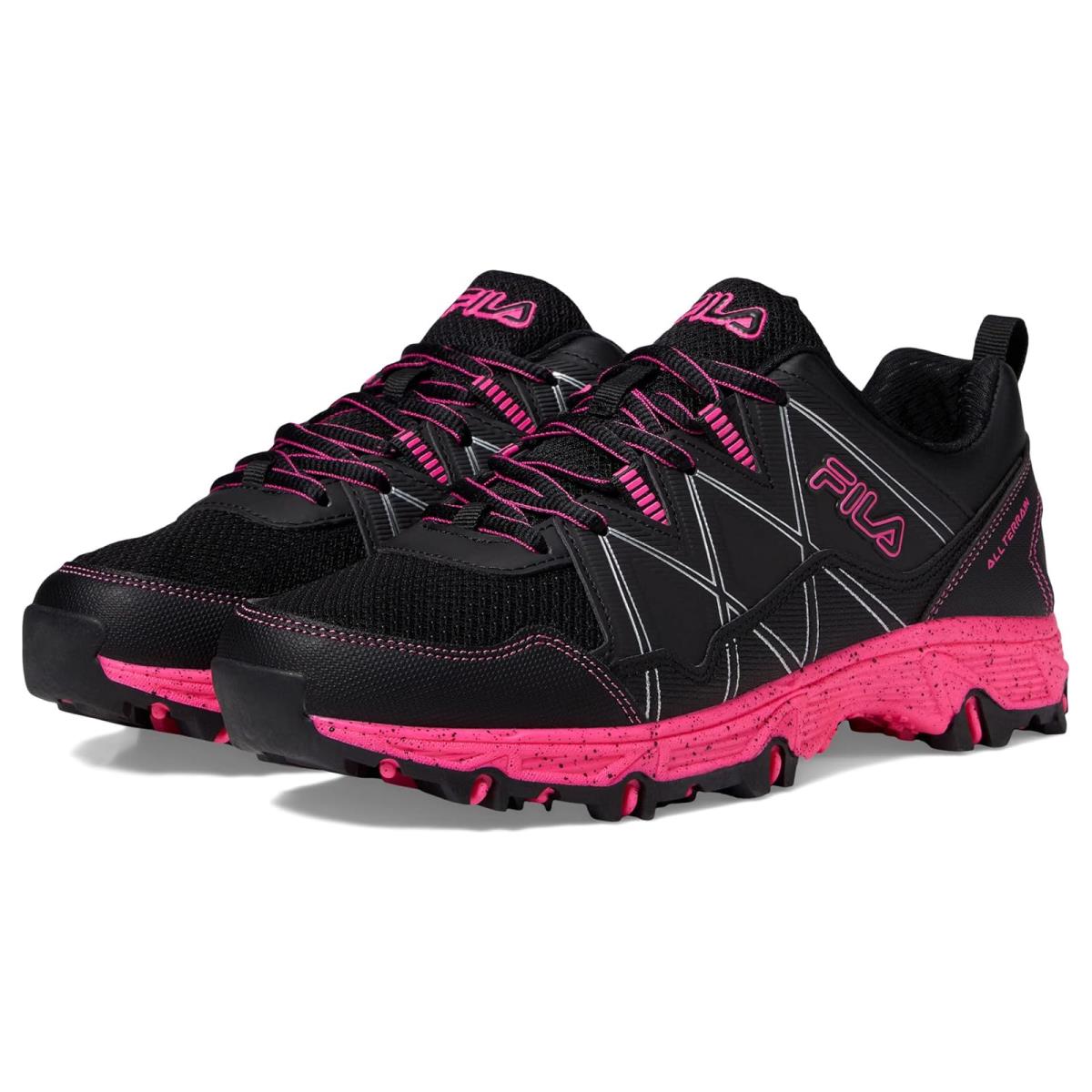 Woman`s Sneakers Athletic Shoes Fila AT Peake 24 TN Black/Pink Glo/Metallic Silver