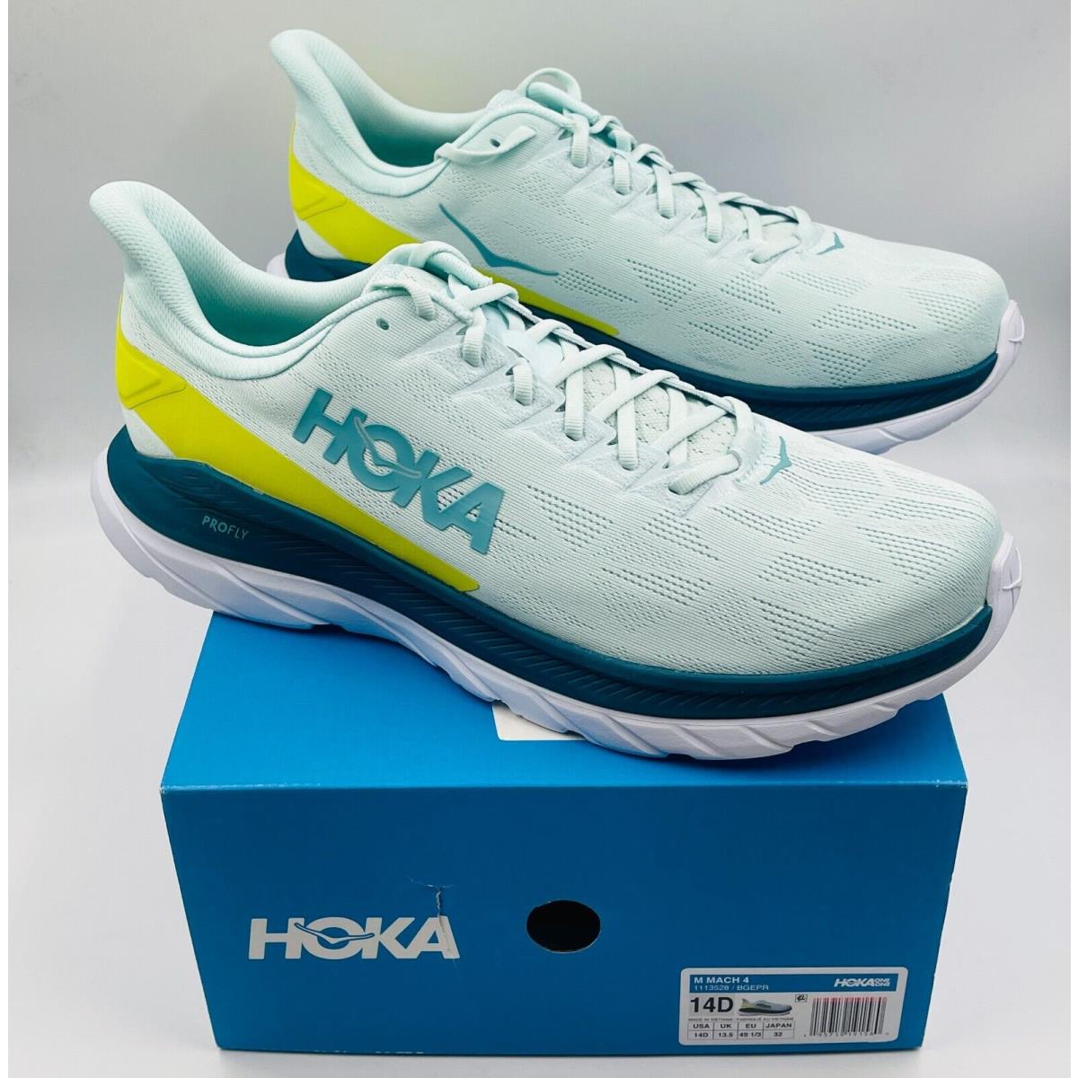 Hoka Mach 4 Blue Glass / Evening Primrose Running Shoes 1113528 Men`s Size 14