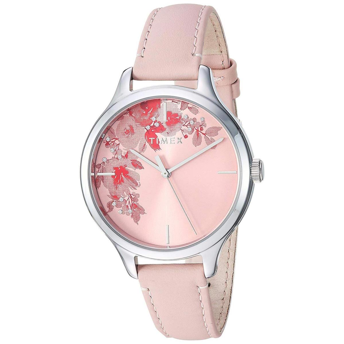 Timex TW2R66600 Crystal Bloom Women`s Analog Round Watch Pink Leather Strap