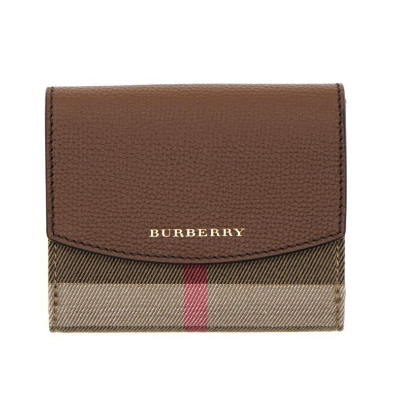 Burberry Luna Wallet Trifold House Check and Tan Leather