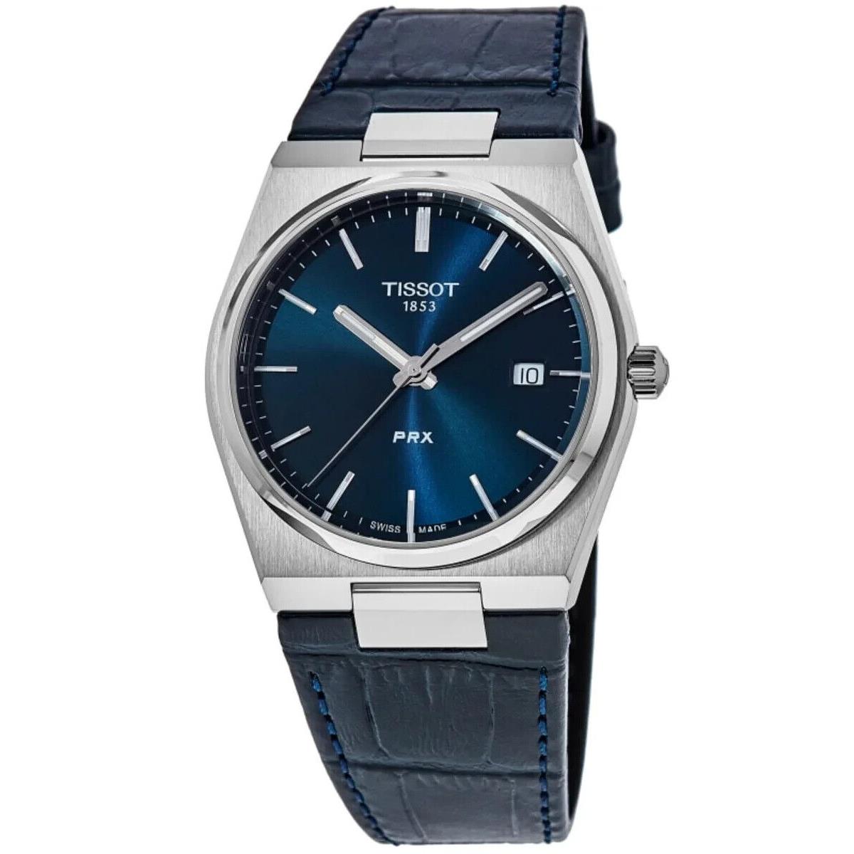 Tissot Prx Blue Dial Leather Strap Steel Men`s 40mm Watch T1374101604100 - Blue Dial, Blue Band