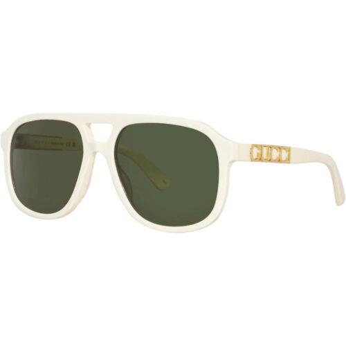 Gucci Unisex Sunglasses Ivory Acetate Pilot Shape Frame Green Lens GG1188S 005