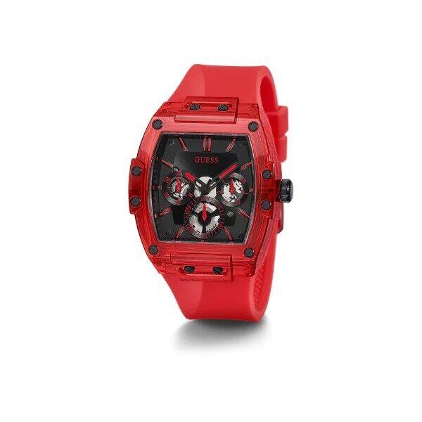 Guess 43mm Stunning Black Sunray Dial Red Case Red Silicone Watch GW0203G5