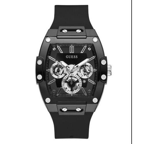 Guess Men`s 43mm Stunning Black Sunray Dial Black Silicone Chronograph Watch
