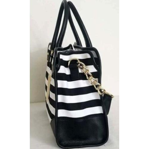 Michael kors black outlet and white striped handbag