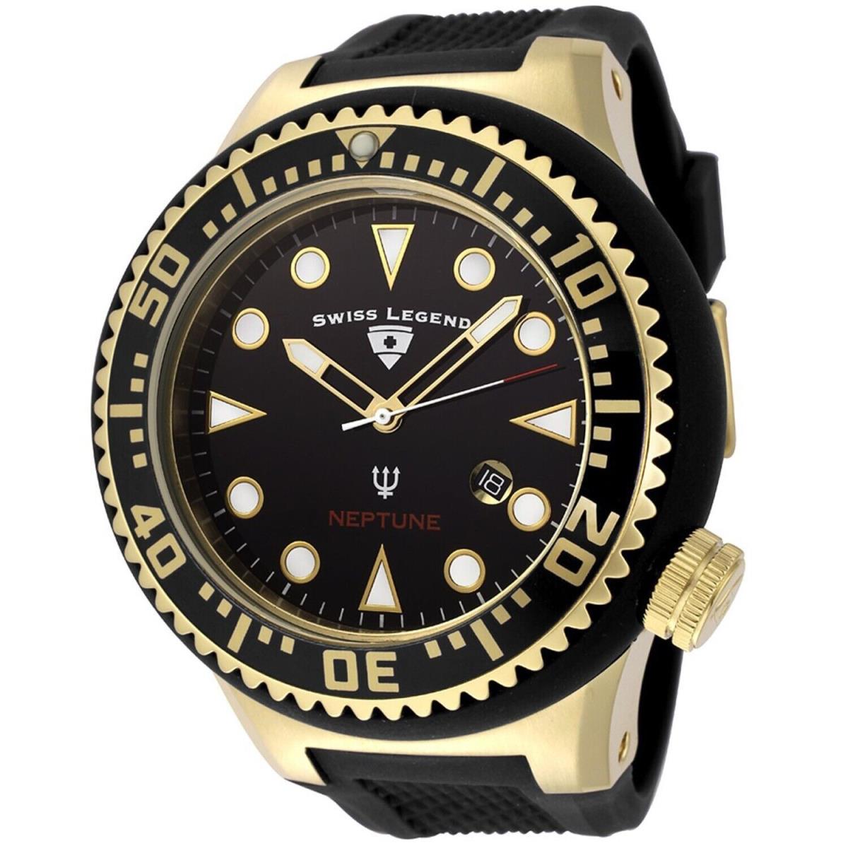 Swiss Legend Neptune SL-21818D-YG-01 52mm Yellow Gold Tone Silicone Men`s Watch