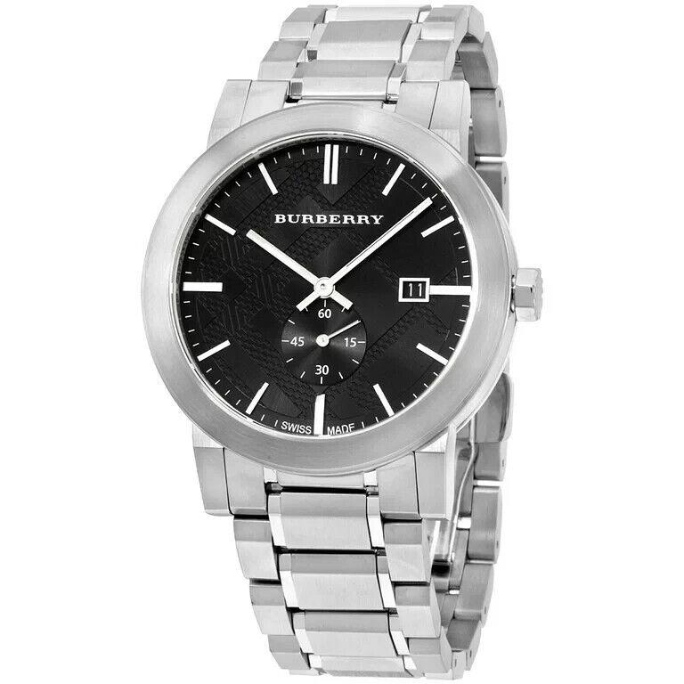 Burberry BU9901 The City Silver Dial Stainless Steel Men`s Watch - Dial: Black, Band: Silver, Bezel: Silver