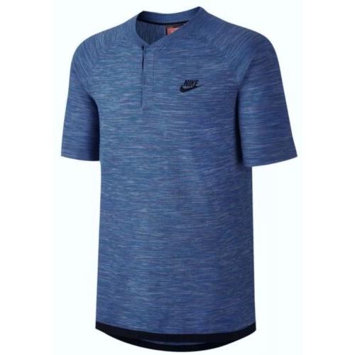 Nike Tech Pack Knit Blue Grey Black Short Sleeve Polo Shirt Mens Sz XS