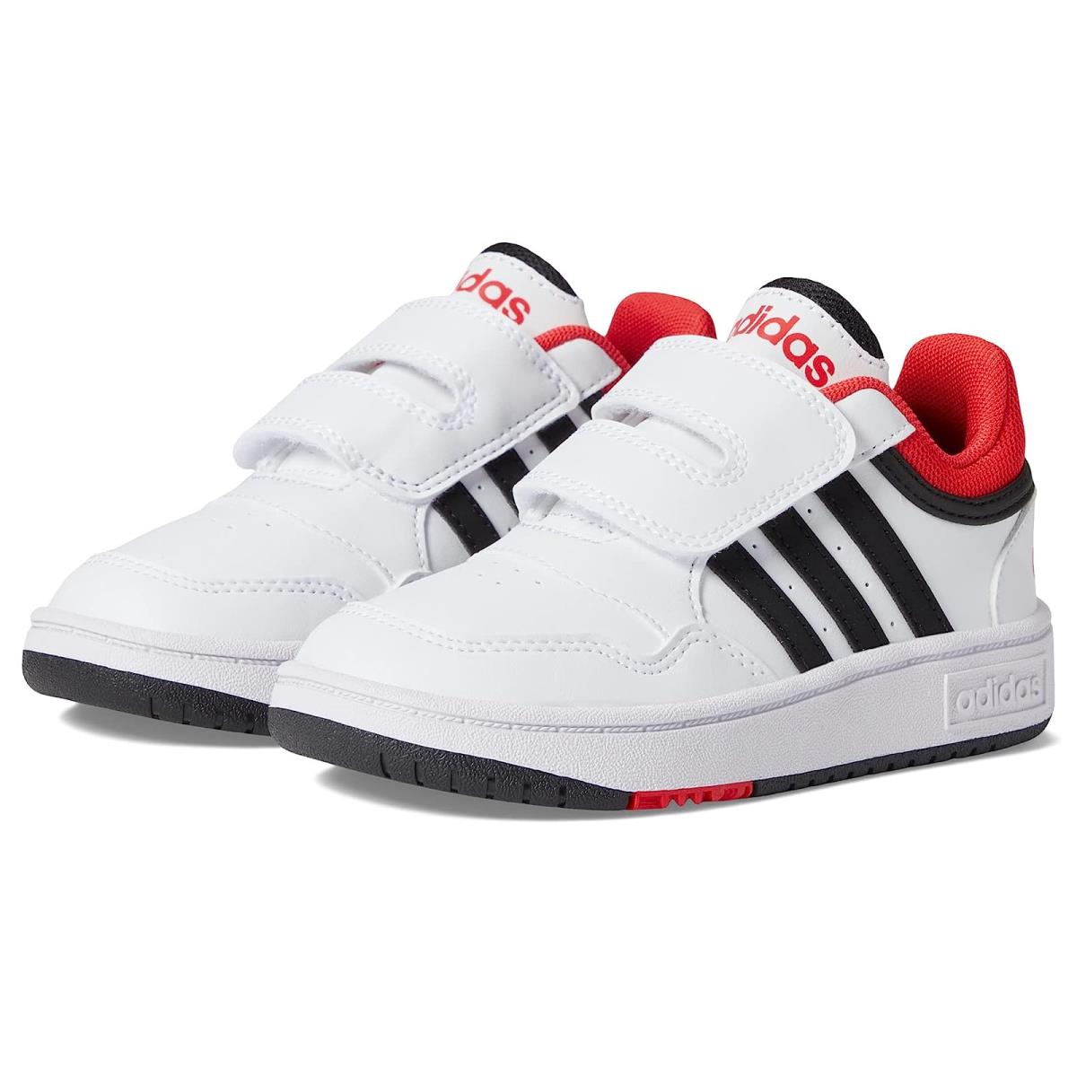 Boy`s Sneakers Athletic Shoes Adidas Kids Hoops Toddler White/Black/Bright Red