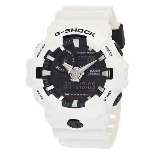 Casio Men`s Watch G-shock Quartz Black Analog-digital Dial White Strap GA700-7A