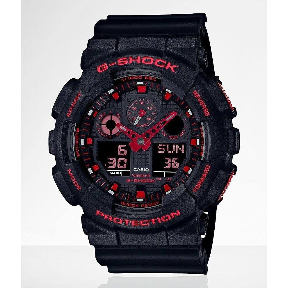 Casio G-shock Analog-digital Black Dial with Red Accent Men`s Watch GA100BNR-1A