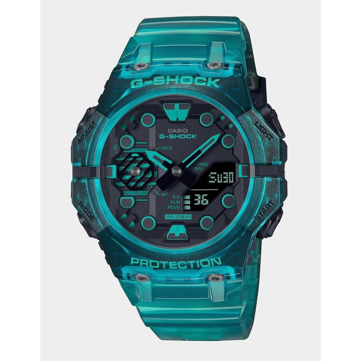 Casio G-shock GAB001G-2A Digital Transparent Turquoise Blue-black Watch