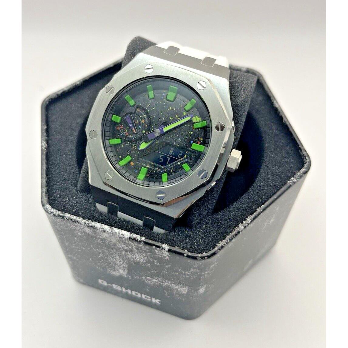 Casio G-shock GA2100-1A1 Custom Face w/ Neon Green Purple Colors