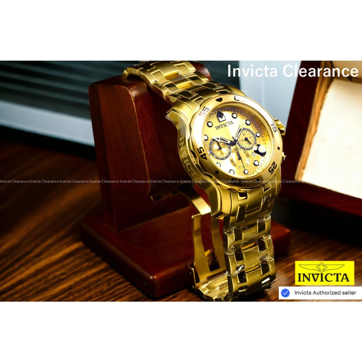 Invicta Mens Pro Diver Scuba Gold Dial Quartz Gold Stainless Steel