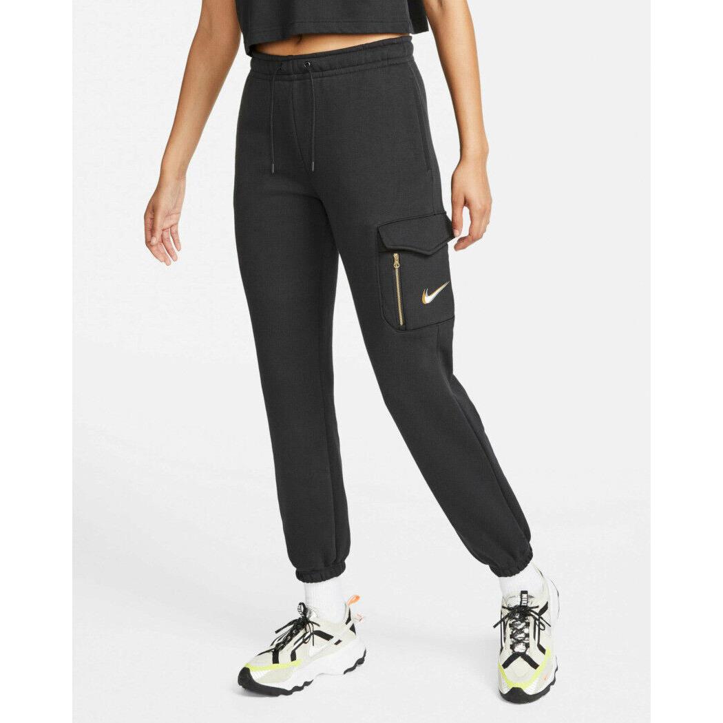 Nike Sportswear Women`s Cargo Fleece Pants L Black Tapered Nwtl