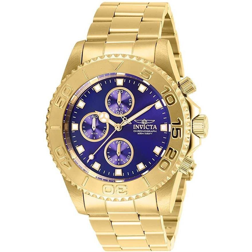 Invicta Men`s Pro Diver Chronograph Blue Dial Golden Bracelet Men`s Watch 28682