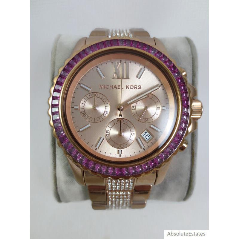 Michael Kors Everest Pink Crystal Rose Gold Chronograph Watch MK7211 - Dial: Rose Gold, Band: Rose Gold, Bezel: Pink