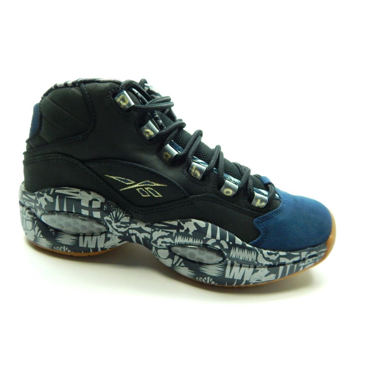 Reebok Question Mid Basketball FX4991 Black Navy Shoes Size 8