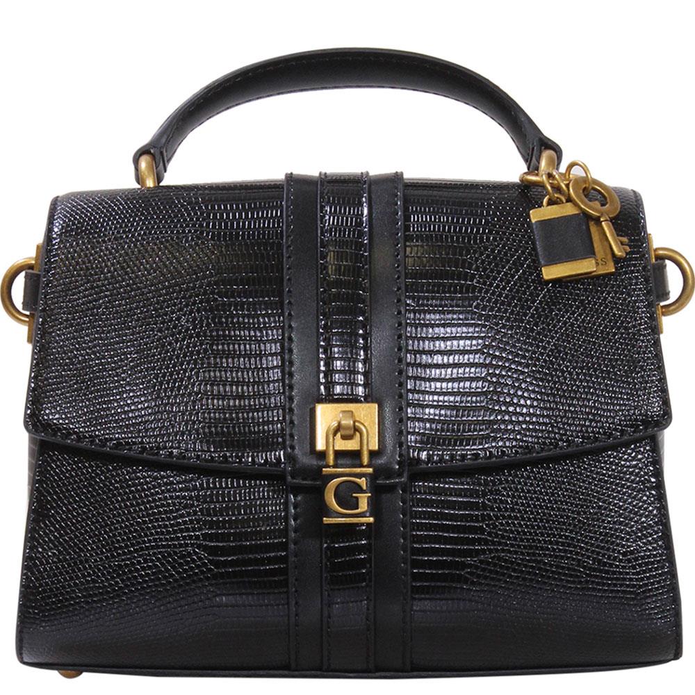 Guess Women`s Ginevra Handbag Top Handle Flap Crossbody Bag Black