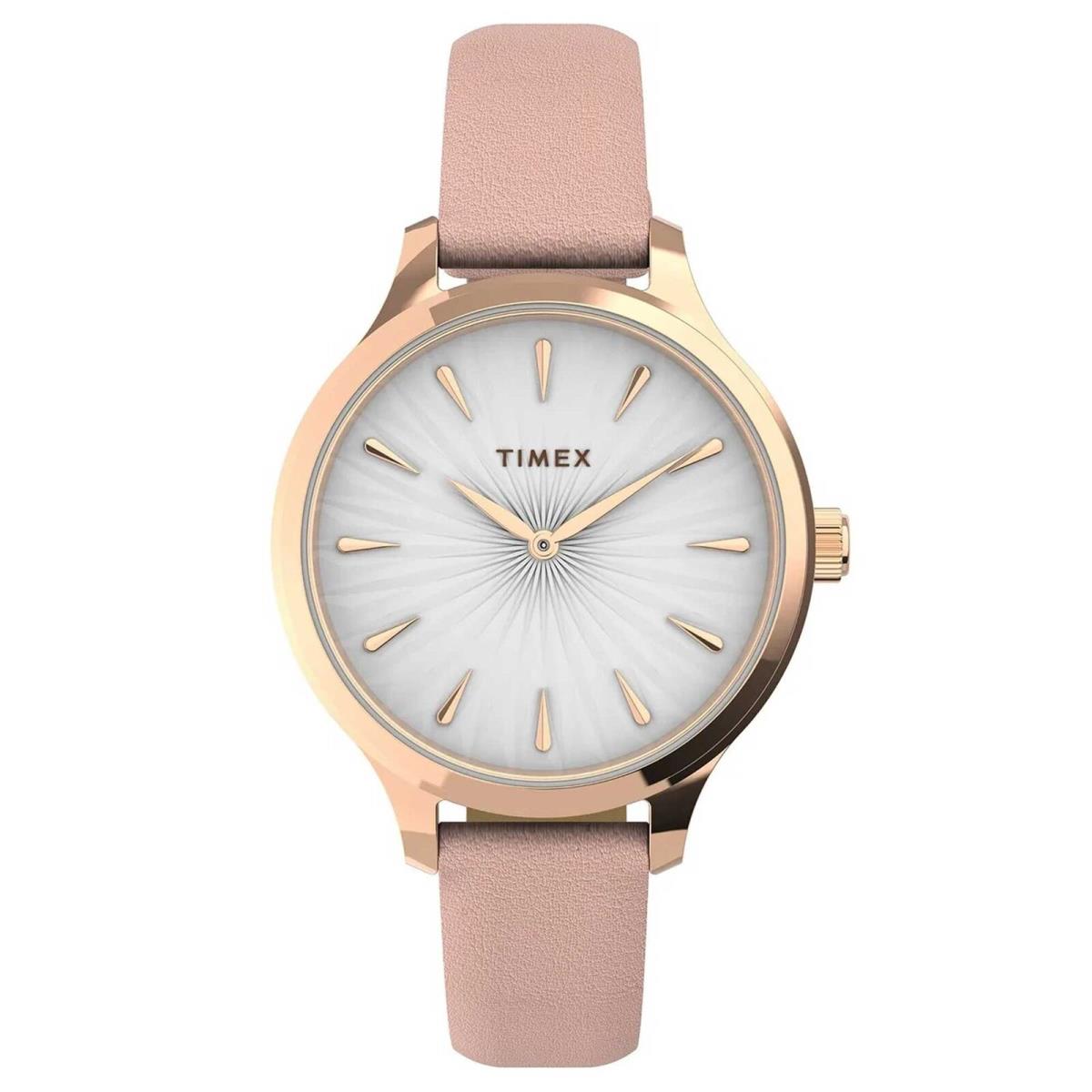 Timex Women`s Watch Peyton Quartz White Dial Leather Strap TW2V06700VQ - Dial: White, Band: Pink