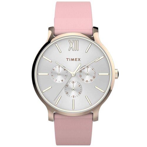 Timex Women`s Watch Transcend Quartz White Dial Pink Leather Strap TW2T74300VQ - Dial: White, Band: Pink