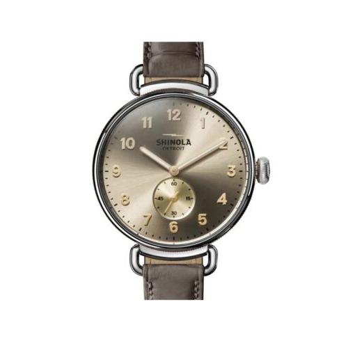 Shinola Canfield Watch with 38mm Champagne Face Brown Grey Tone Leather B