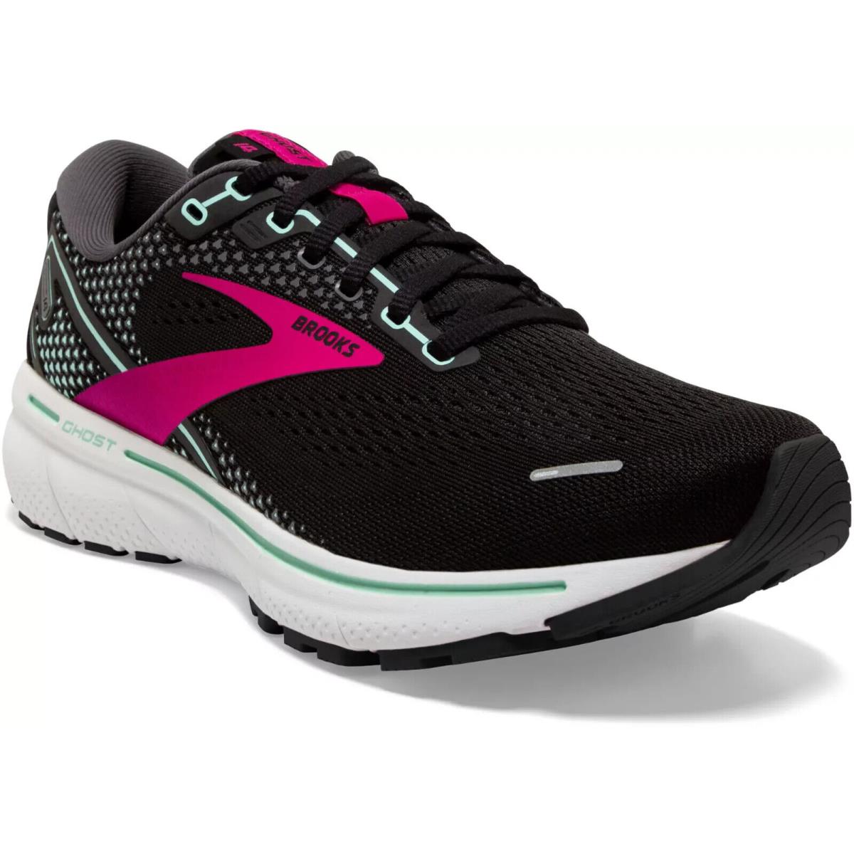 Brooks Ghost 14 Womens Cushion Neutral Black Pink Yucca Running Shoes Wide Width
