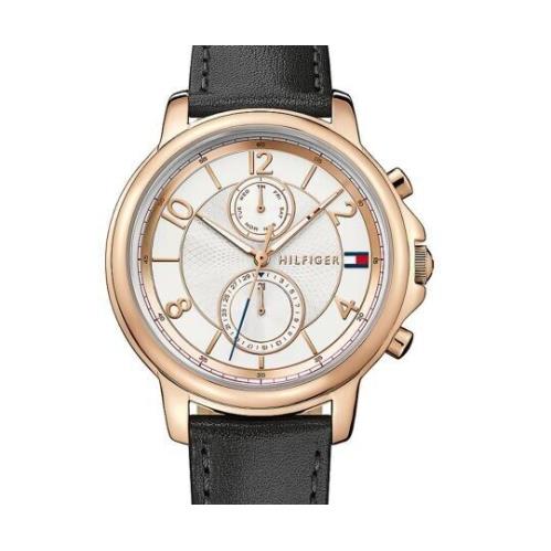 Tommy Hilfiger Claudia Black Leather White Rose Gold Dial Women`s Watch 1781617