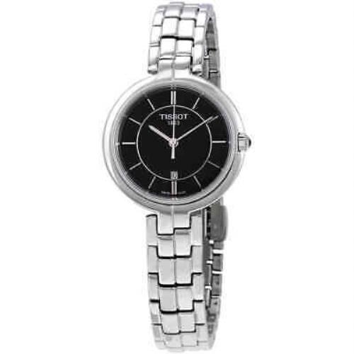 Tissot Flamingo Black Dial Ladies Stainless Steel Watch T094.210.11.051.00 - Dial: Black, Band: Silver, Bezel: Silver