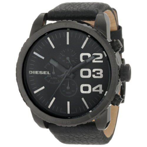 Diesel Men Double Down Steel Analog-quartz Watch Leather Strap Black 26 DZ4216