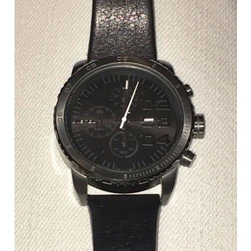 Diesel Xxl Double Down Black Casual Stainless Steel Leather Band Watch Mens