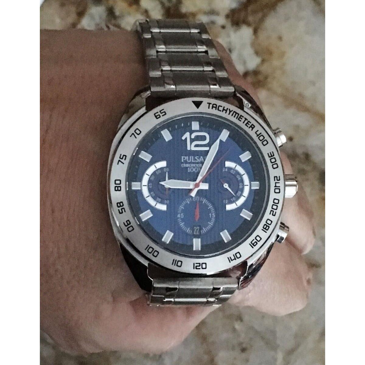 Pulsar On The Go Chronograph Stainless Steel Blue Face Casual Wrist Watch