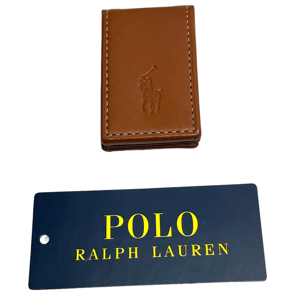 Polo Ralph Lauren Brown Leather Money Clip Magnetic Compact Case Mens Wallet
