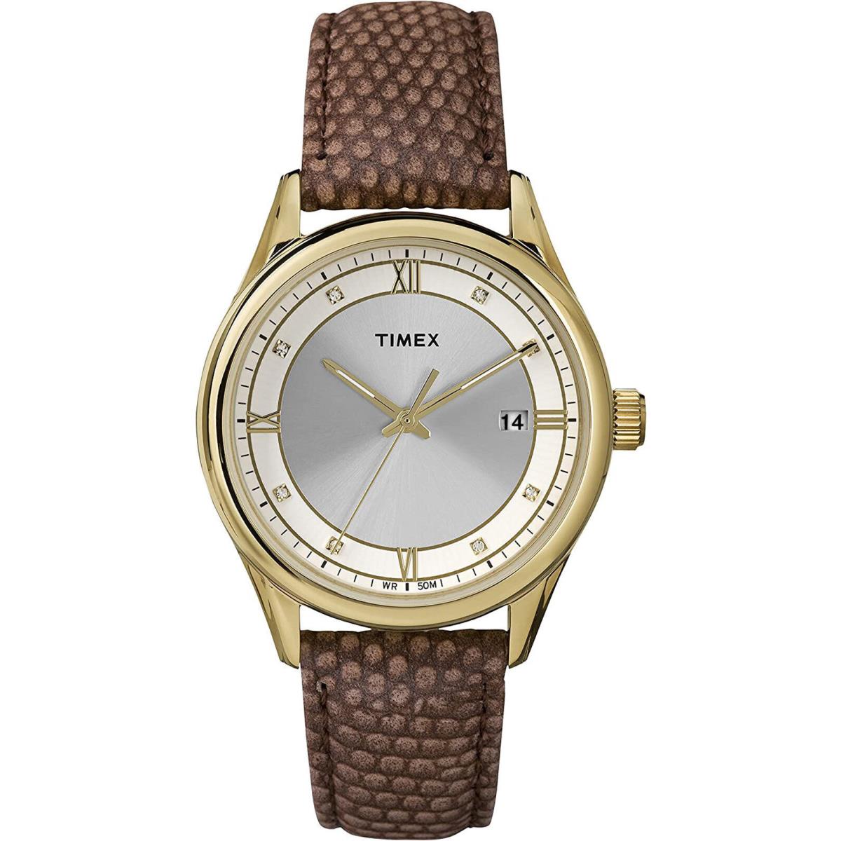 Timex T2P557 Callie Women`s Analog Gold-tone Watch Brown Leather Strap