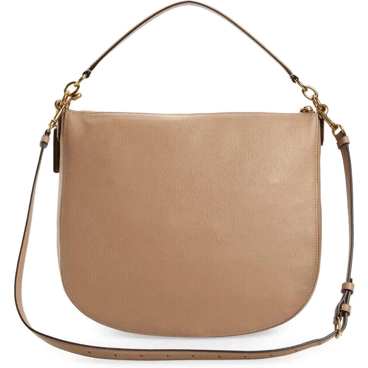 Coach Polished Pebble Leather Shoulder Hobo Crossbody Bag Taupe CA079